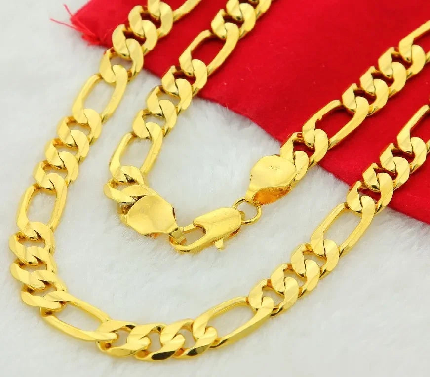 Pure Gold 925 Silver Men Women Necklace Jewelry 18K Gold 8MM Chain Necklace Wedding 20in 50cm