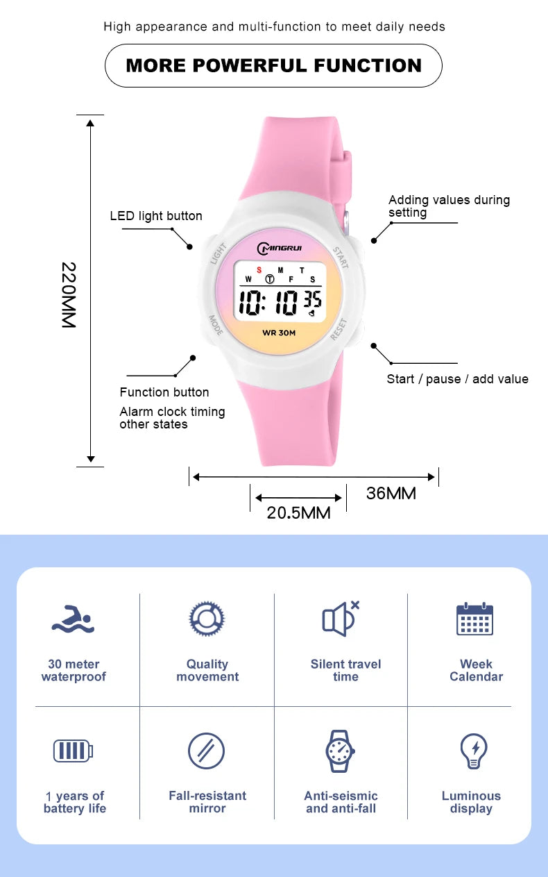 New Boys Girls Watch 30M Waterproof Digital Chidlren Watch Purple LCD Electronic Kids Sport Watches Alarm Clocks Gifts