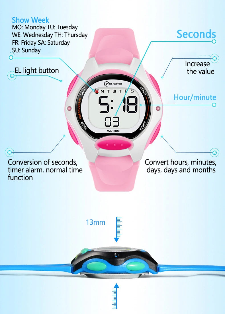 Children Watch Waterproof Digital Watch for Girls Boys Black LCD Electronic Sport Kid Watches Alarm Clocks Gifts