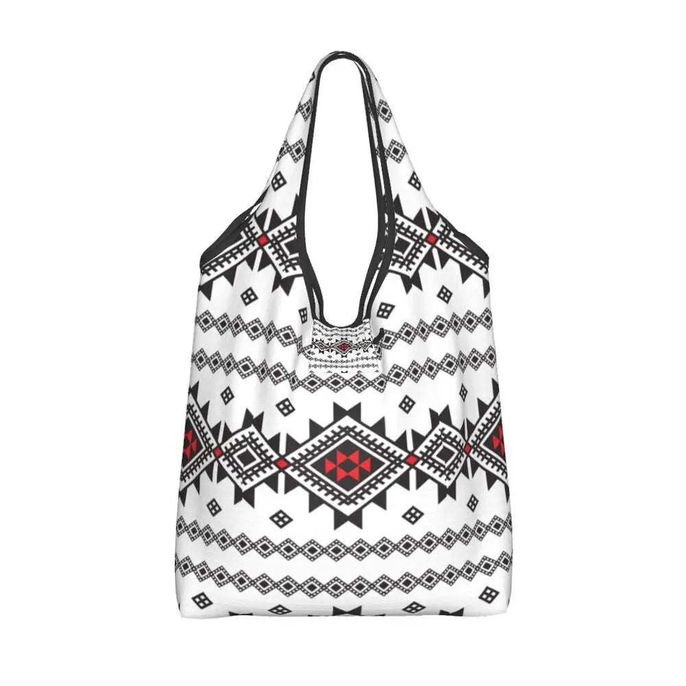 Custom Kabyle Jewelry Shopping Bags Women Portable Large Capacity Groceries Amazigh Carpet Berber Shopper Tote Bags