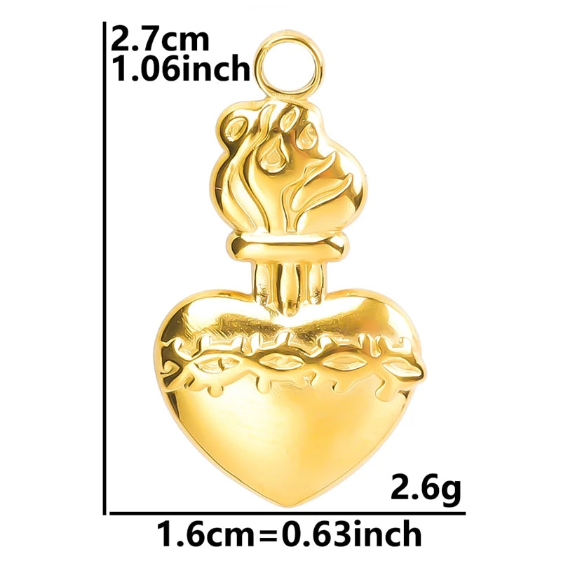 6Pcs/Lot Stainless Steel Gothic Catholic Sacred Heart Charms Jewelry Wholesale Thorns Lava Love Pendant Diy Necklaces Wholesale