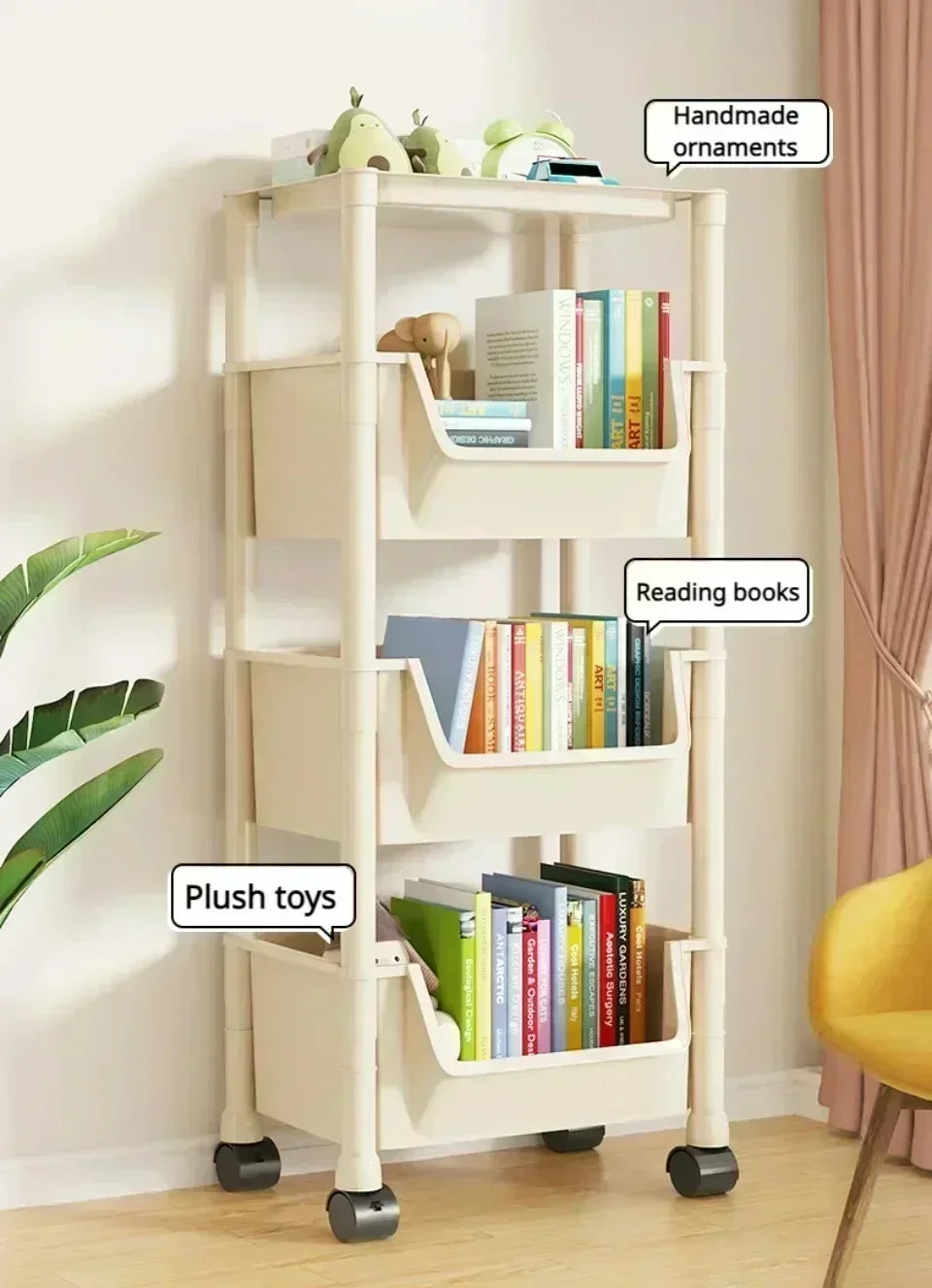 Mobile Bookshelf Multi-Layer Bathroom Shelves With Wheels Kitchen Groceries Organizer Shelf Bedroom Storage Rack Utility Cart