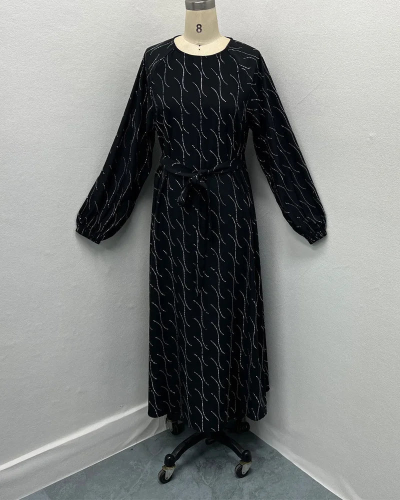 Muslim Dress Women Eid Abaya Party Dresses Jalabiya Diamonds Abayas Sashes Dubai Kaftan Ramadan Vestidos Morocco Arab Long Robe