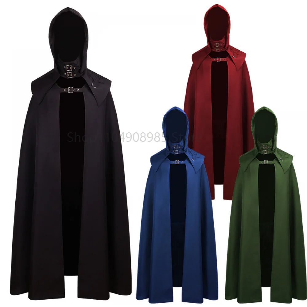 Medieval Cloak Men Women Hooded Cape Vintage Gothic Black Cloak Medieval Fantasy Viking Costume Halloween Cosplay Clothes