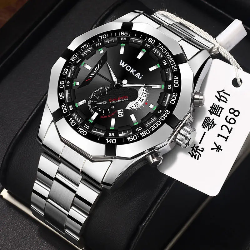 New Fashion Sport Watch Men WOKAI Stainless Steel Band Calendar Quartz Wristwatches Men Low Price Dropshipping Reloj Hombre