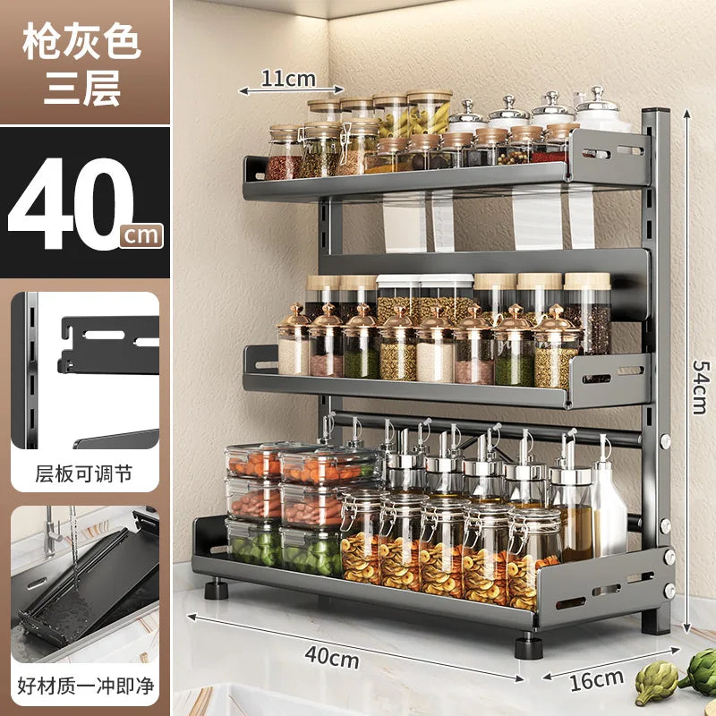 Kitchen Countertop Organizer Rack with Adjustable Feet Knife Storage and Removable Shelves for Cooking Essentials Use