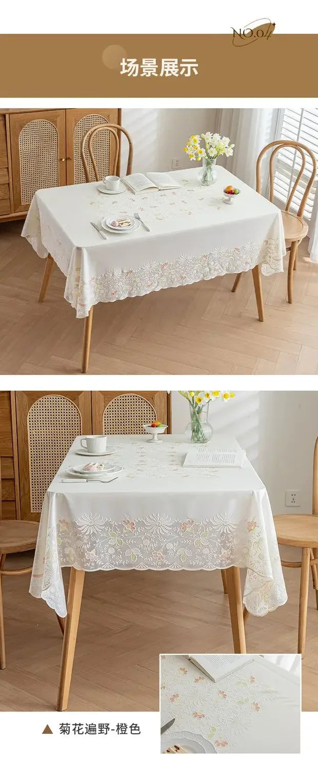 Small Flower Hollow Table Cloth PVC Plastic Waterproof Oil Resistant Dining Table Mat Rectangular Round Coffee House Hold Cover
