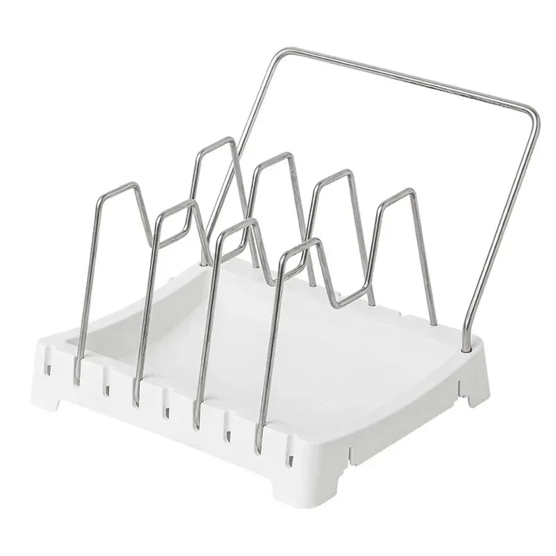Kitchen Organizer Adjustable Pot Lid Rack, Spoon Holder Shelf, Cooking Dish Drainer Drying Rack, Pan Cover Stand