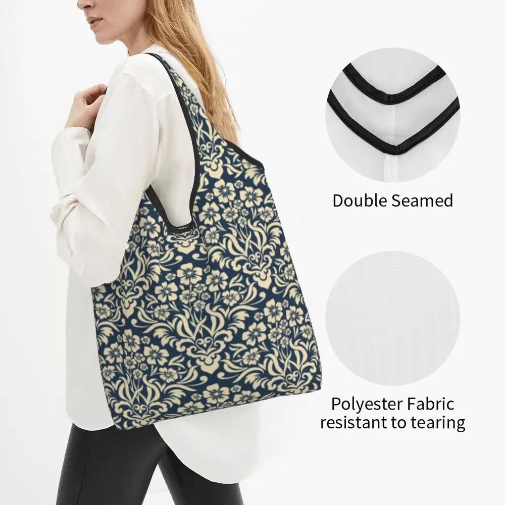 Funny Black Bandana Pattern Shopping Tote Bag Portable Paisley Style Groceries Shopper Shoulder Bag