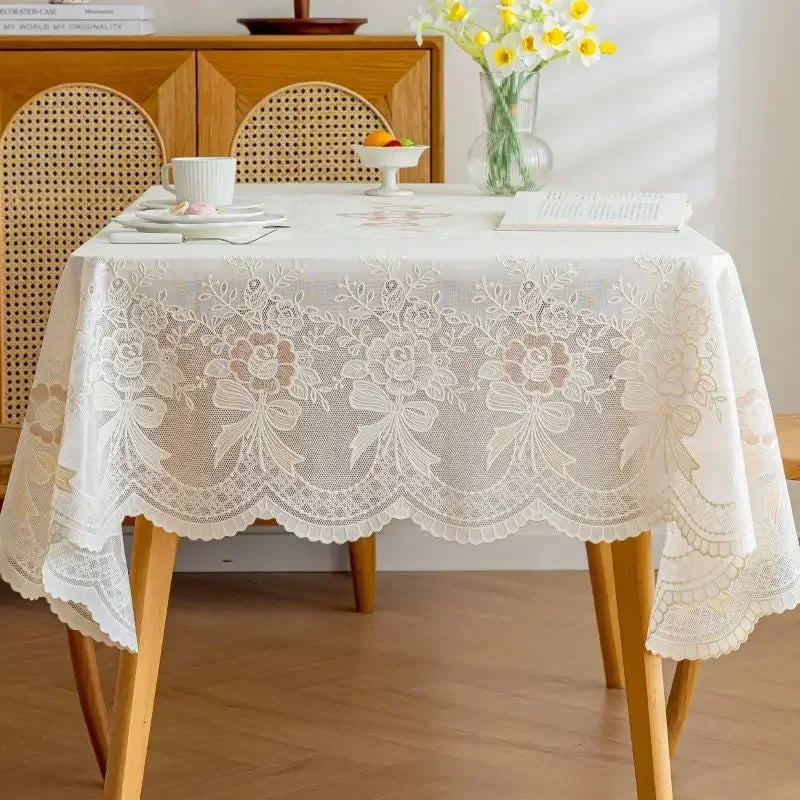 Small Flower Hollow Table Cloth PVC Plastic Waterproof Oil Resistant Dining Table Mat Rectangular Round Coffee House Hold Cover