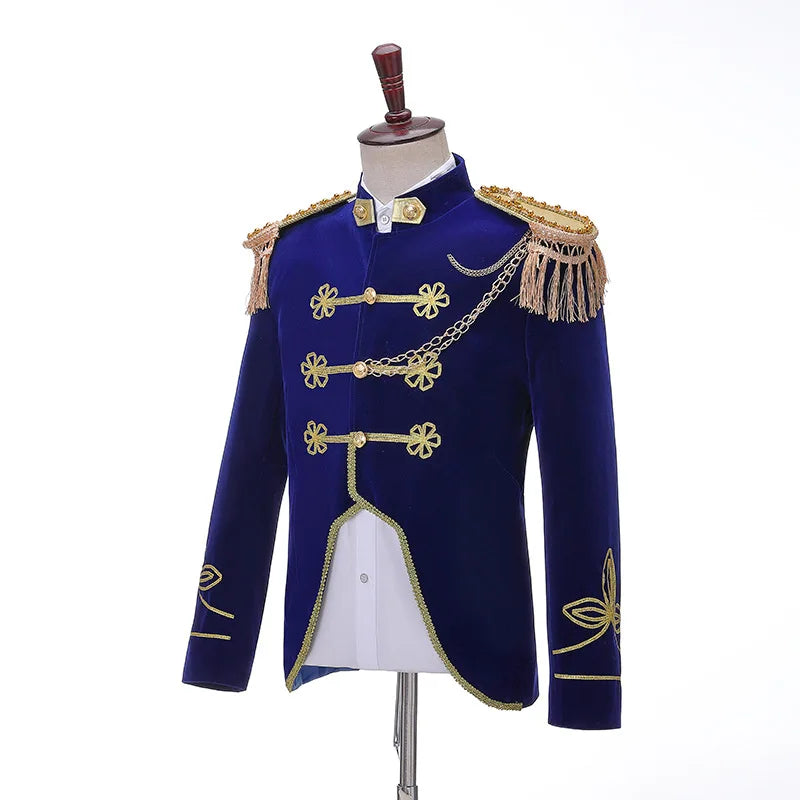 Fashion Navy Dress Suit for Men and Women,stage Portrait Studio Photography Navy Orchestra Couples Performance Clothing 2-piece