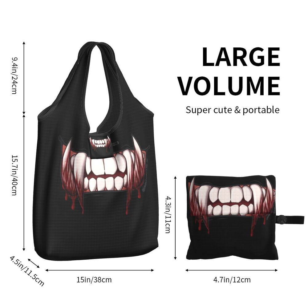 Custom Funny Gothic Vampire Shopping Tote Bags Portable Halloween Haunted Mansion Groceries Shoulder Shopper Bag