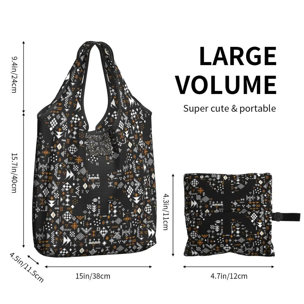 Custom Kabyle Jewelry Shopping Bags Women Portable Large Capacity Groceries Amazigh Carpet Berber Shopper Tote Bags