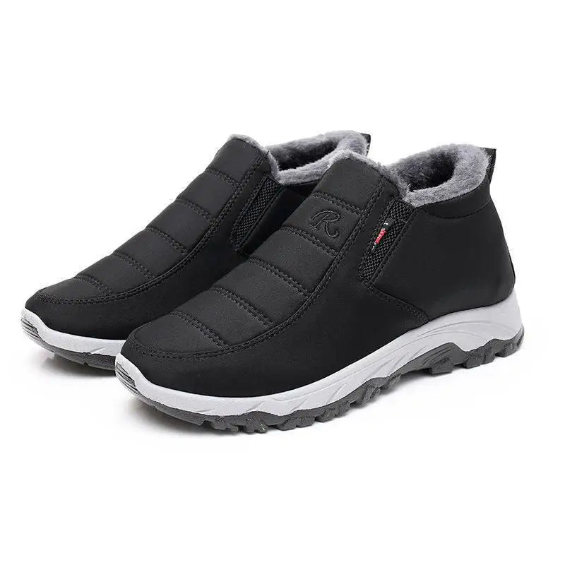 Thickened Fleece Winter Men's Beijing Cloth Shoes Anti-slip Warm Cotton Boots Women's Step-by-step Shoes round Toe Thick Heel