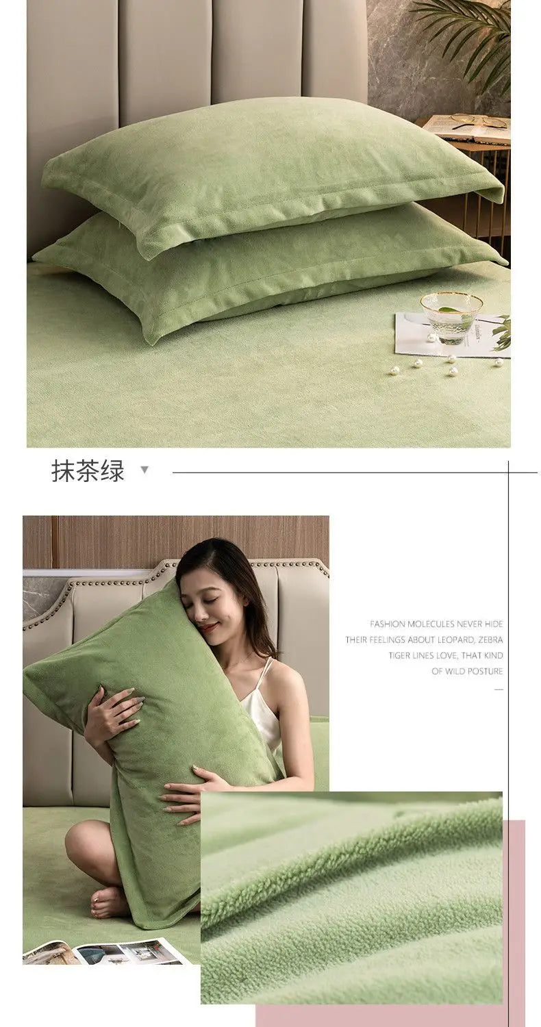 Coral Fleece Soft Winter Pillowcase Solid Plain Simple Home Bedroom House Hold Pillow Case Cover Zipper Warm  Comfortable