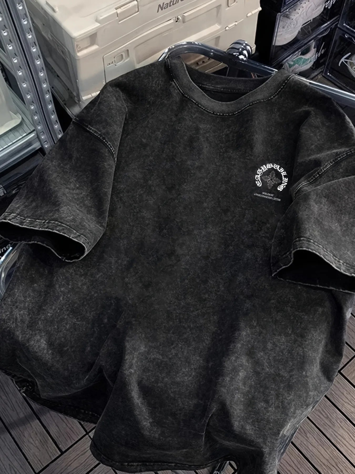 100% Cotton Washed Black T Shirt  Men's Summer Funny Pattern Print Comfortable Soft Breathable Suitable Daily Wear Layering