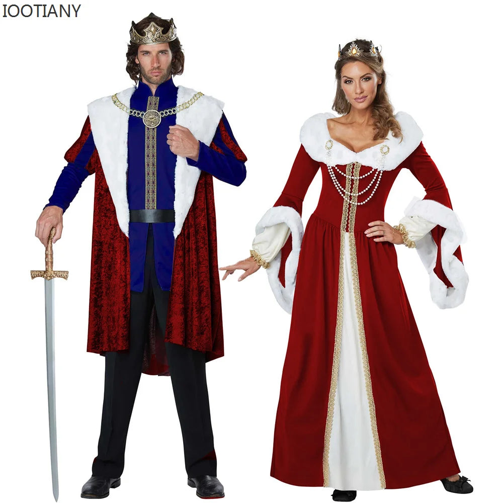 European And American Classical Red Medieval Court Adult King Queen Dress Royal Retro Renaissance Couple Dress Christmas Suit