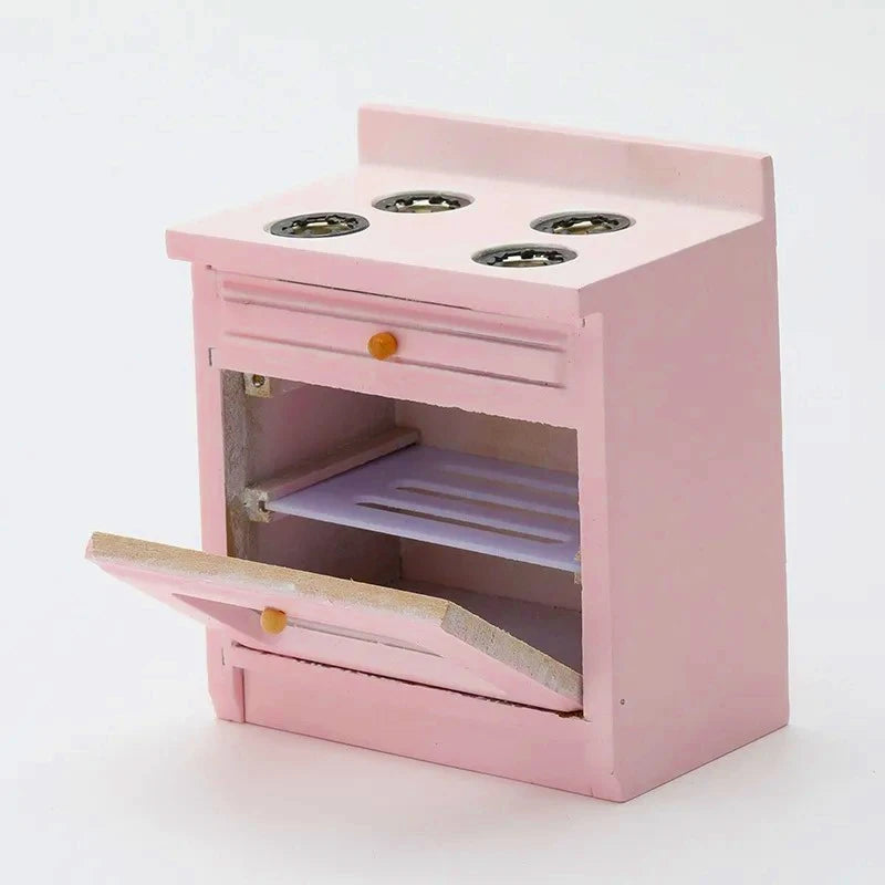 Exquisite 1:12 Miniature Dollhouse Kitchen Cabinet and Sink Set  Cooking Table and Miniature Food Models Birch