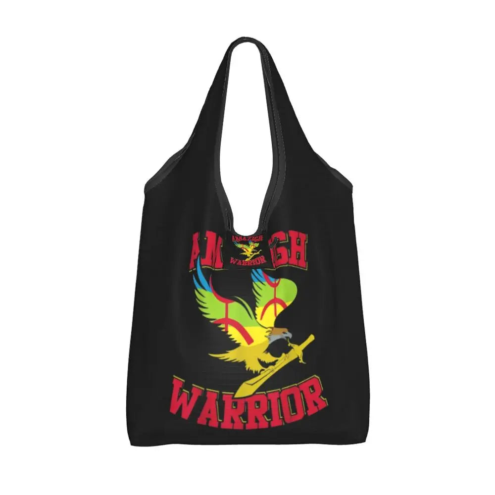 Custom Kabyle Jewelry Shopping Bags Women Portable Large Capacity Groceries Amazigh Carpet Berber Shopper Tote Bags