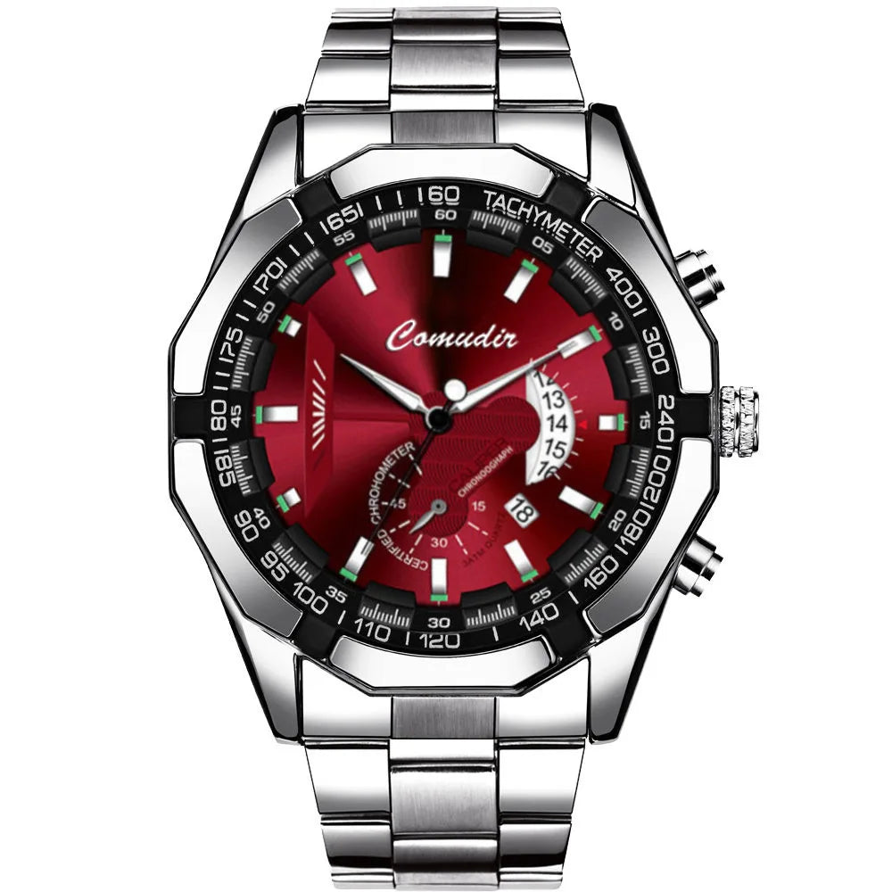 Quartz Watch Movement Watch Men's Non Noctilucent Watch Hollow Calendar Waterproof Luminous Refined Steel Band Simple
