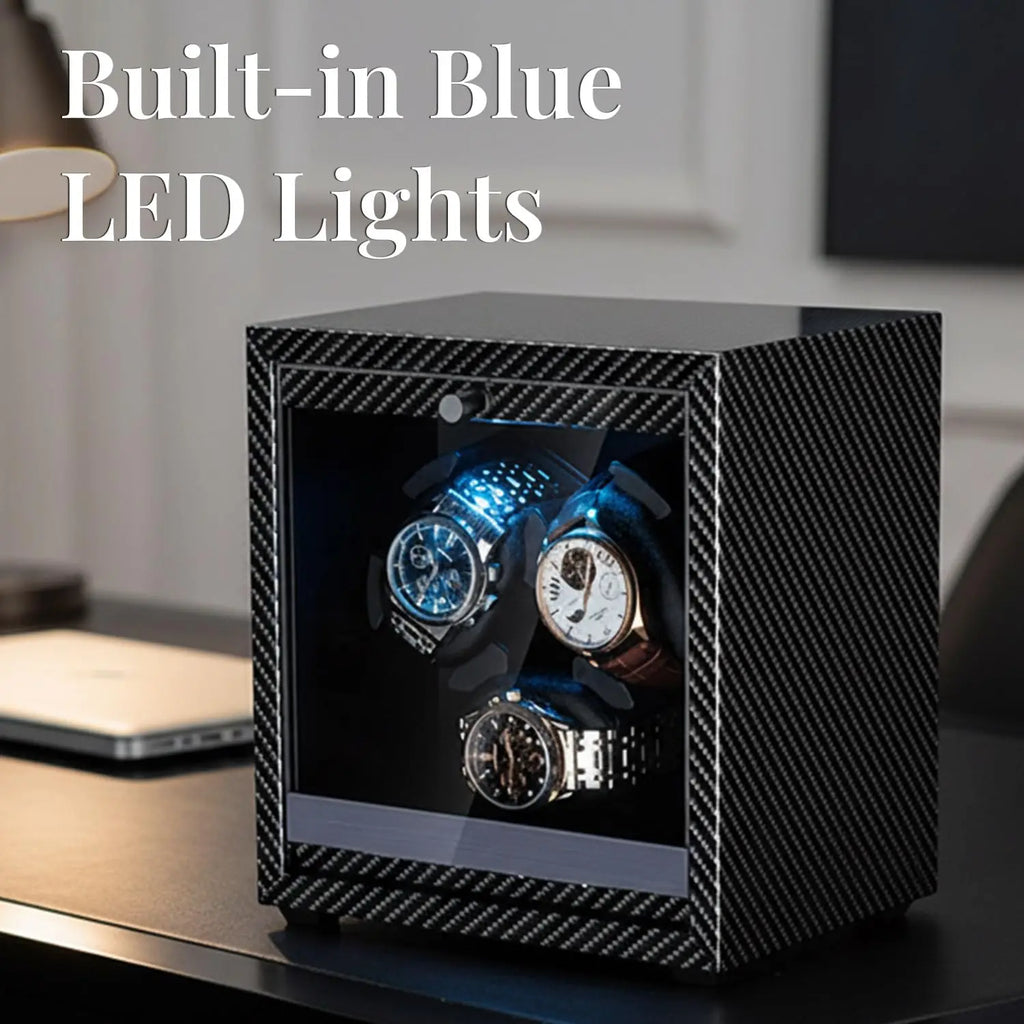 Watch Winder for Automatic Watches Box Storage Dustproof Mechanical Watch Case Black Walnut Wood Safe Mata Box LED Ambient Light