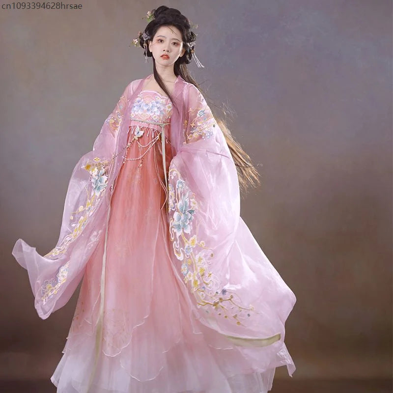Chinese Dress For Women Ancient Traditional Embroidery Yellow Pink Hanfu Carnival Fairy Cosplay Costume Hanfu Dress