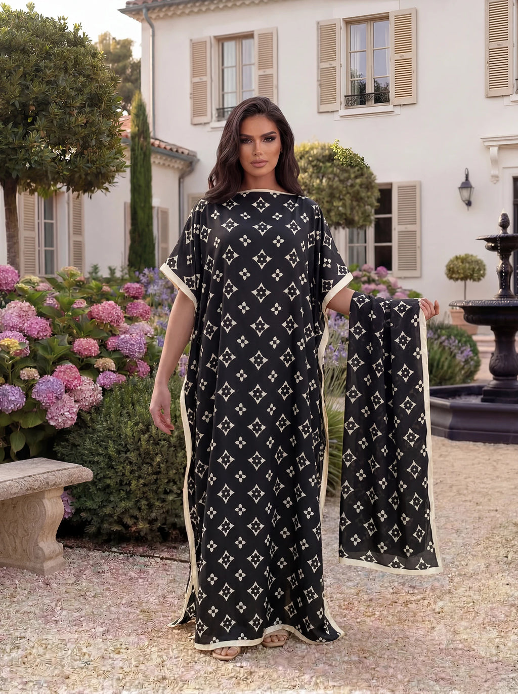 Muslim Dress Lady Party European Clothes American Clothing Abaya Dubai Maxi African Design Loose Print Robe Gowns