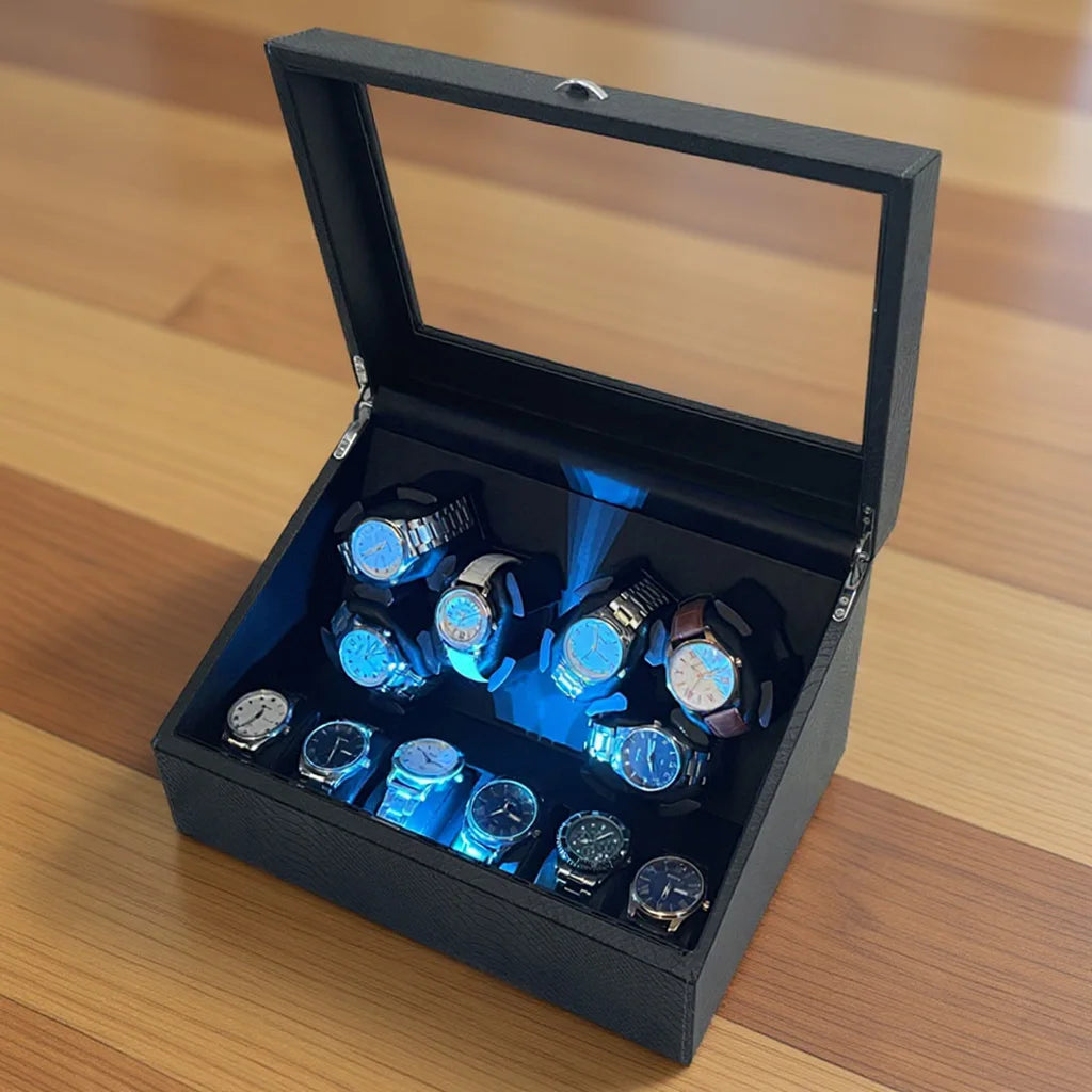 Automatic Watch Winder for 6 Watches with Quiet Motor Usb Led PU Leather Mechanical Watch Box Variable Speed for Watchmaker