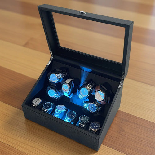 Automatic Watch Winder for 6 Watches with Quiet Motor Usb Led PU Leather Mechanical Watch Box Variable Speed for Watchmaker