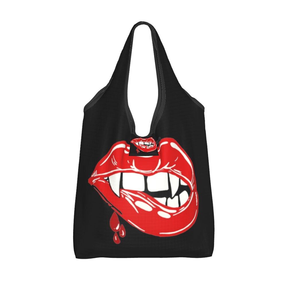 Custom Funny Gothic Vampire Shopping Tote Bags Portable Halloween Haunted Mansion Groceries Shoulder Shopper Bag
