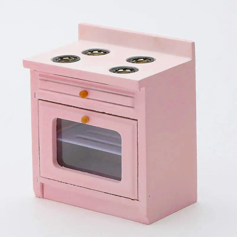 Exquisite 1:12 Miniature Dollhouse Kitchen Cabinet and Sink Set  Cooking Table and Miniature Food Models Birch