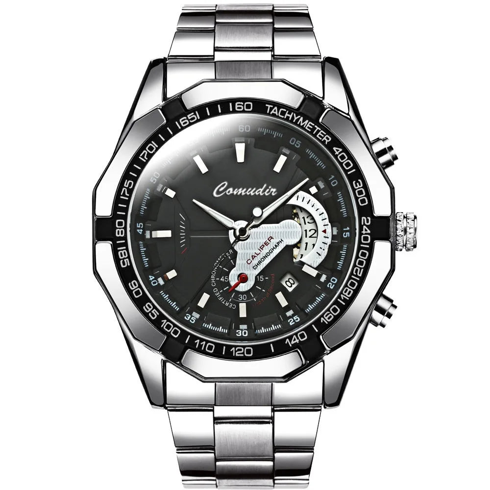 Quartz Watch Movement Watch Men's Non Noctilucent Watch Hollow Calendar Waterproof Luminous Refined Steel Band Simple