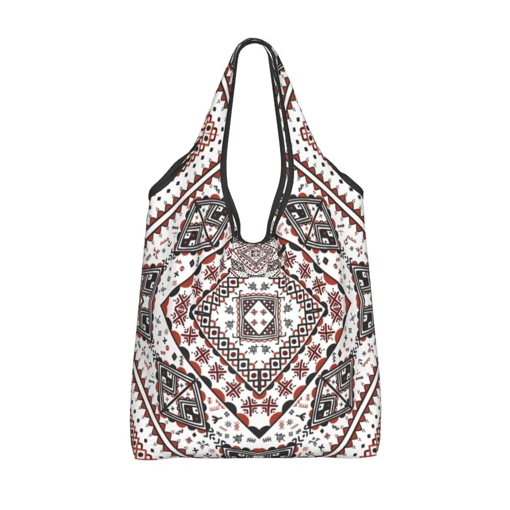 Custom Kabyle Jewelry Shopping Bags Women Portable Large Capacity Groceries Amazigh Carpet Berber Shopper Tote Bags