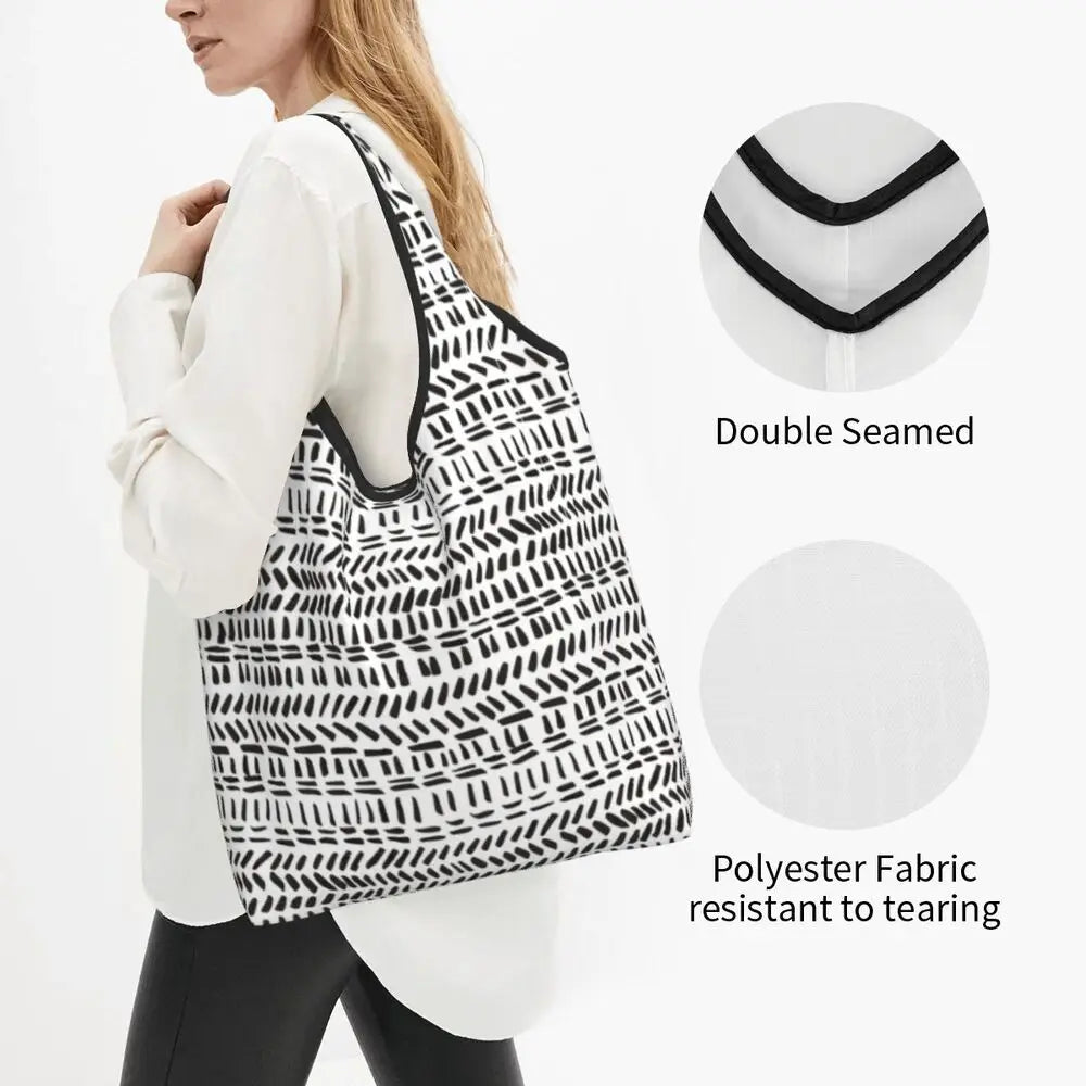 Funny Black Bandana Pattern Shopping Tote Bag Portable Paisley Style Groceries Shopper Shoulder Bag