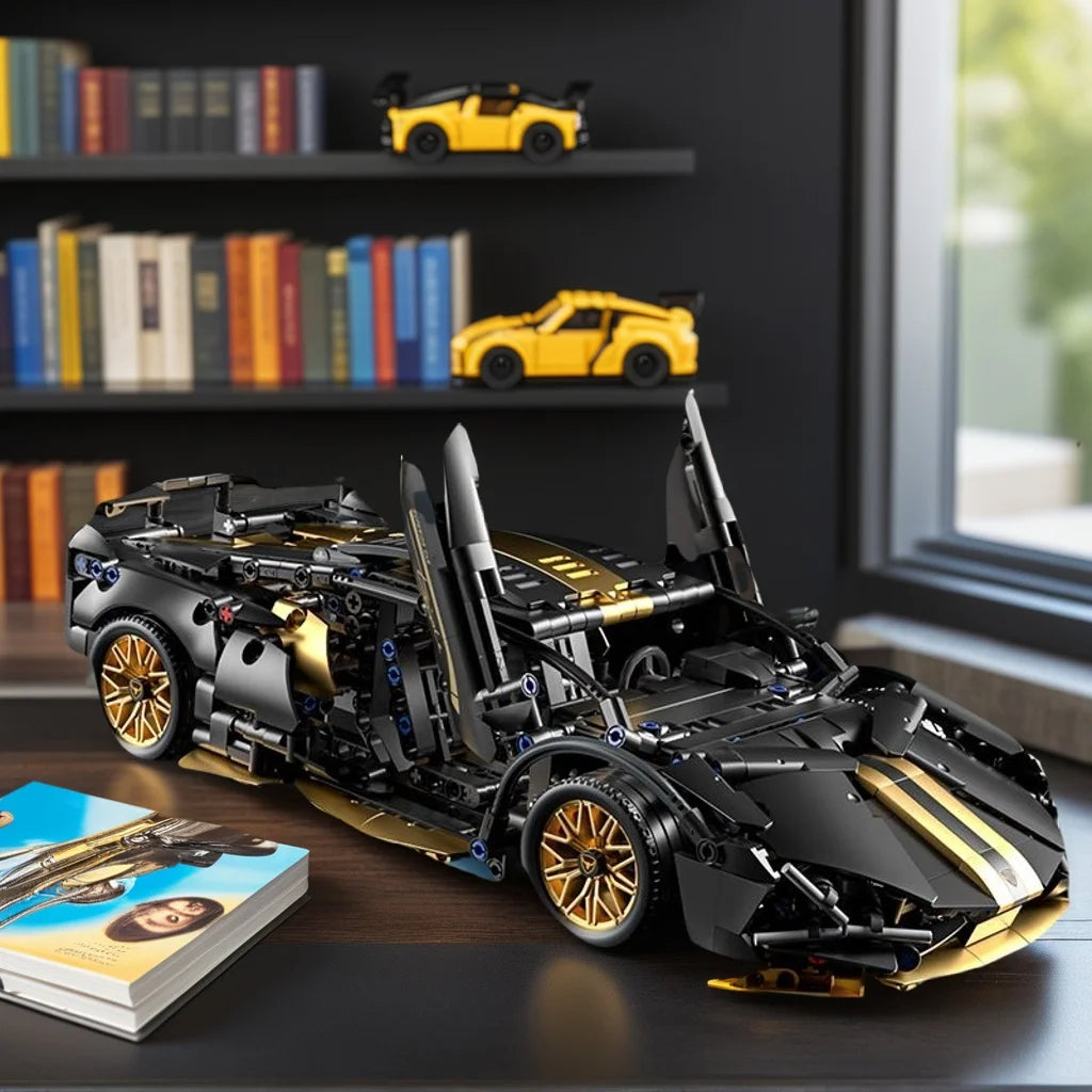Over 1,000 pieces of mechanical-feeling supercar building models with movable rear spoilers and folding doors. A beloved gift fo
