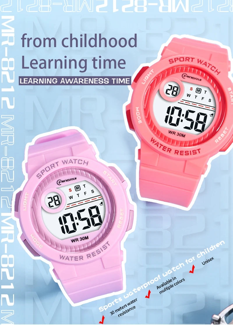 Children Watch Waterproof Digital Watch for Girls Boys Blue Electronic Sport Kid Watches Alarm Swimming Clocks Gifts