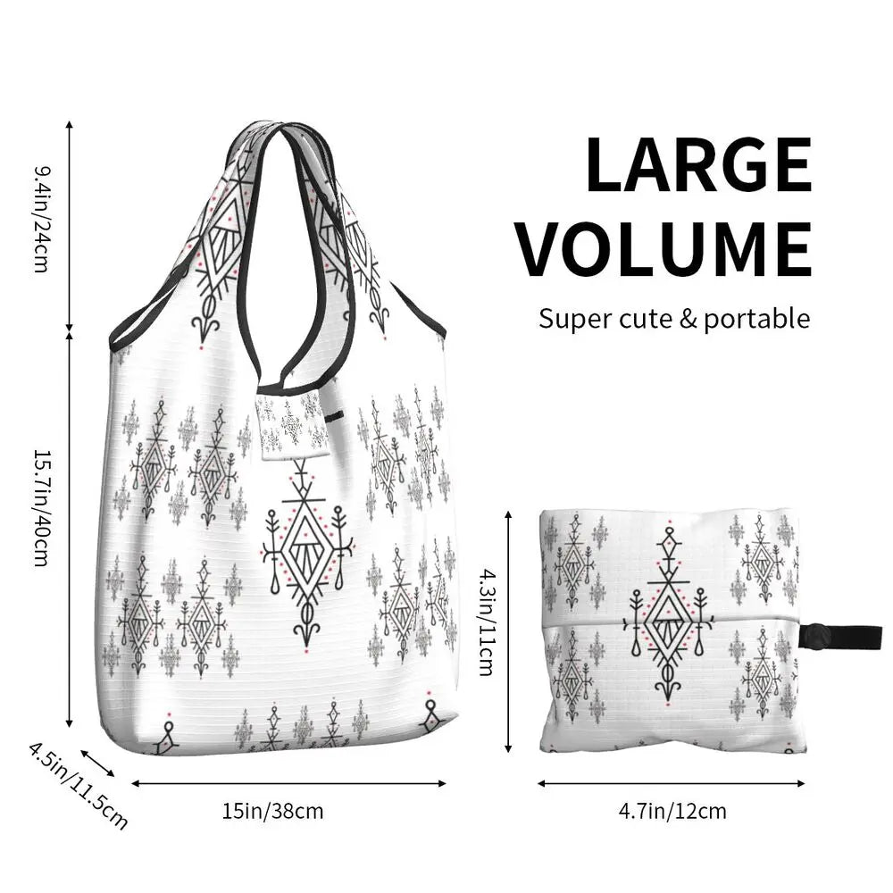 Custom Kabyle Jewelry Shopping Bags Women Portable Large Capacity Groceries Amazigh Carpet Berber Shopper Tote Bags