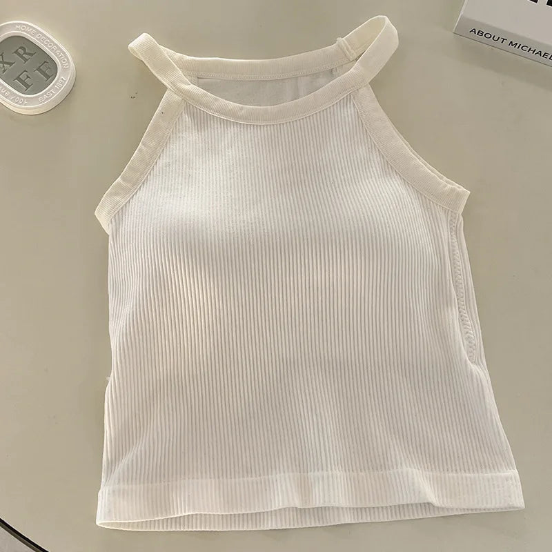 Pure Cotton Square Neck Vest for Women with Chest Pad Sling Bottoming Sexy Short Top Tank Top Women Wholesale 여성용 조끼