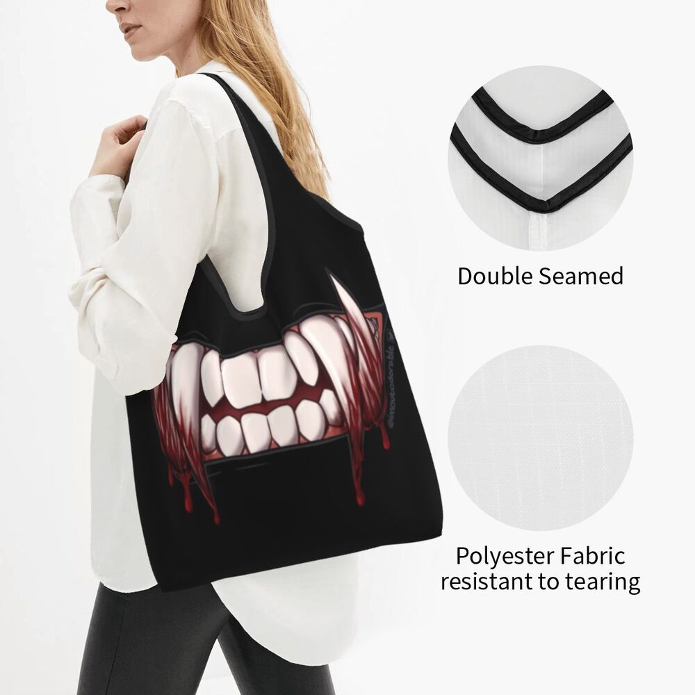 Custom Funny Gothic Vampire Shopping Tote Bags Portable Halloween Haunted Mansion Groceries Shoulder Shopper Bag