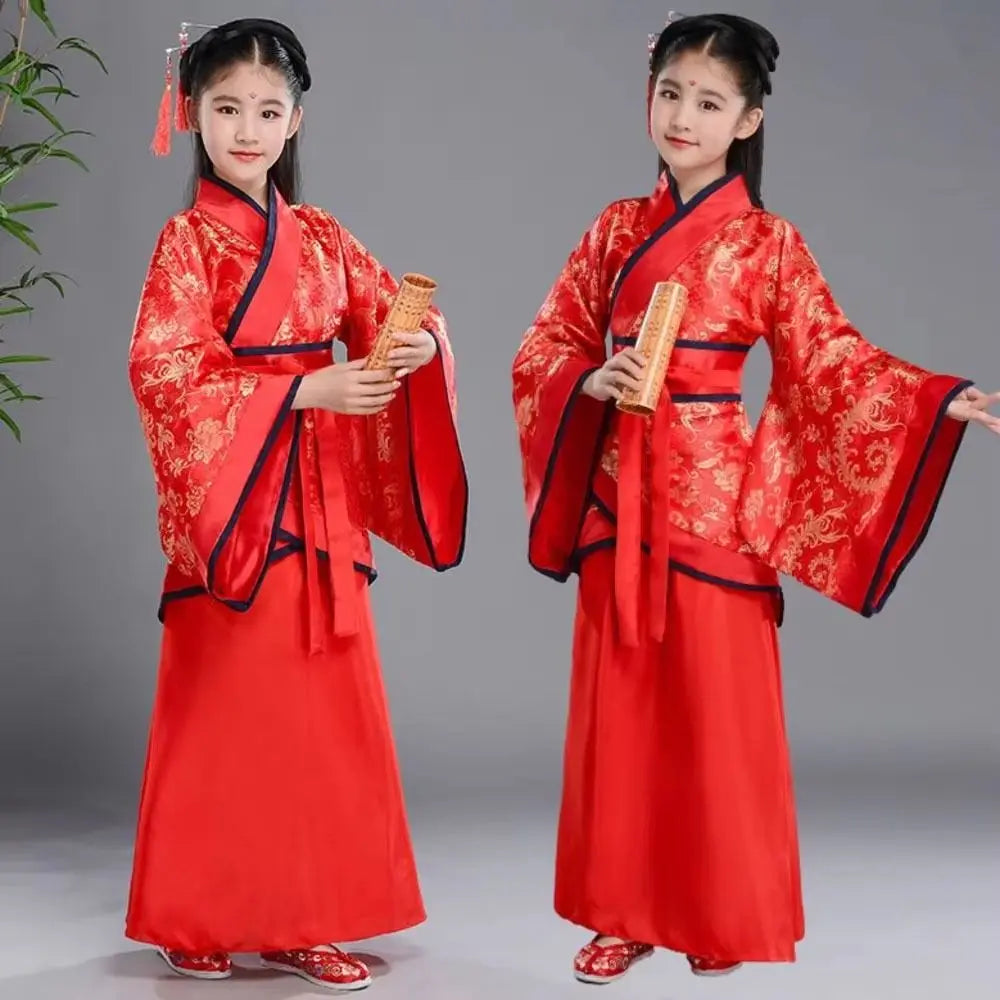 Ethnic Children's Ancient Costumes Printed Silk Robe Chinese Style Clothes Photo Prop Retro Chinese Traditional Clothes