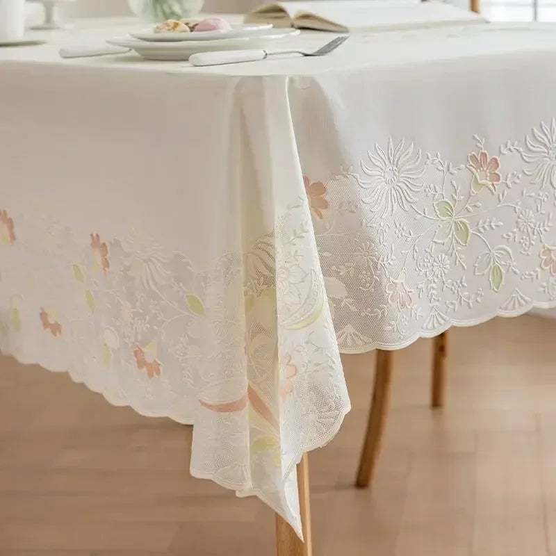 Small Flower Hollow Table Cloth PVC Plastic Waterproof Oil Resistant Dining Table Mat Rectangular Round Coffee House Hold Cover