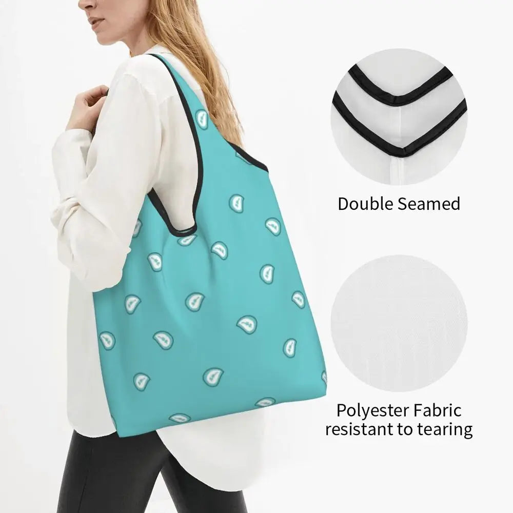 Funny Black Bandana Pattern Shopping Tote Bag Portable Paisley Style Groceries Shopper Shoulder Bag