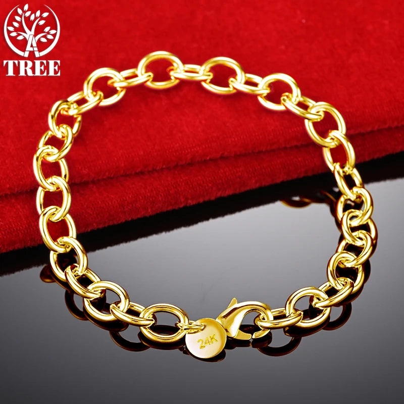 ALITREE 24K Gold 20cm Simple Chain Bracelet Gift Classic Cute Jewelry For Woman Man Holiday Wedding Engagement Party