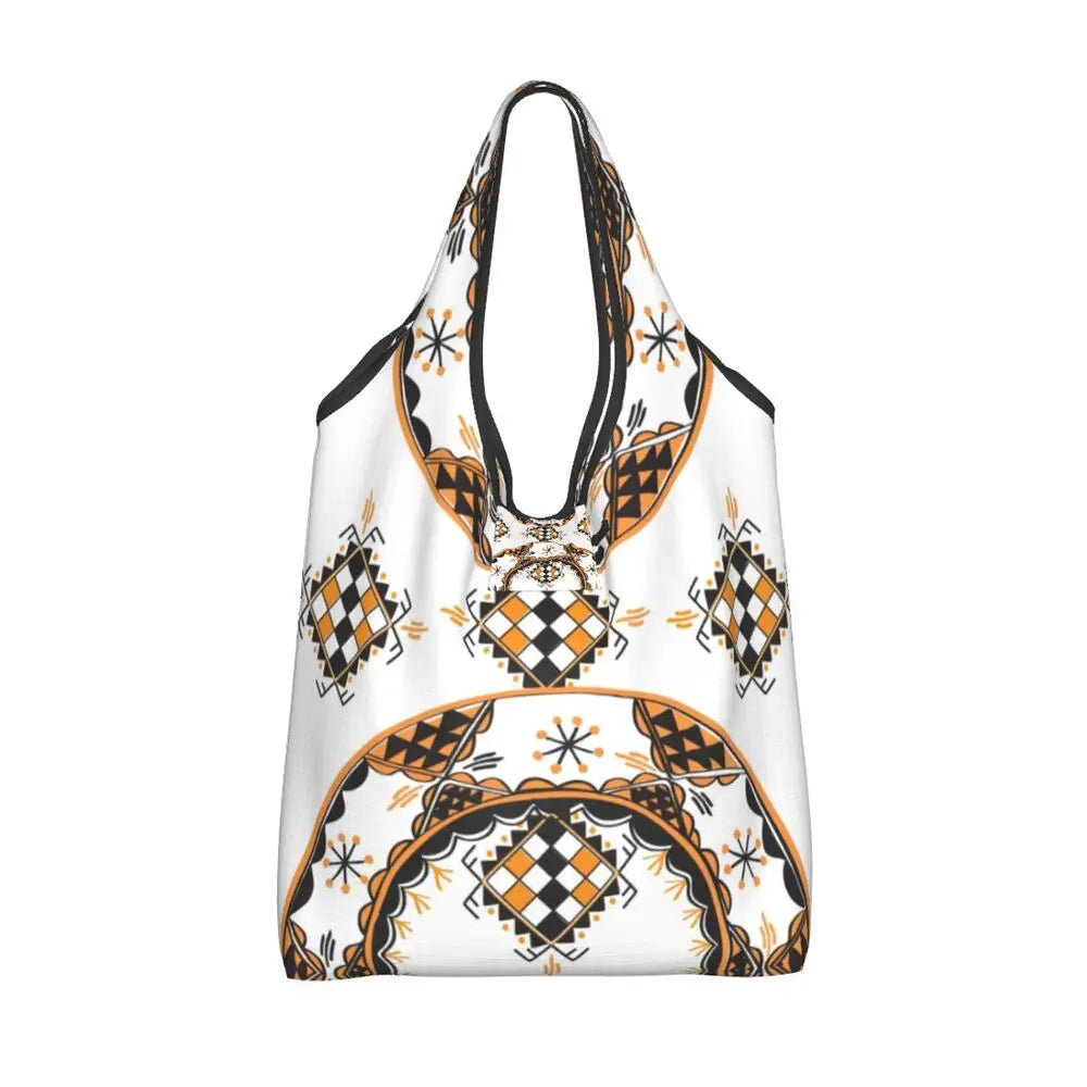 Custom Kabyle Jewelry Shopping Bags Women Portable Large Capacity Groceries Amazigh Carpet Berber Shopper Tote Bags