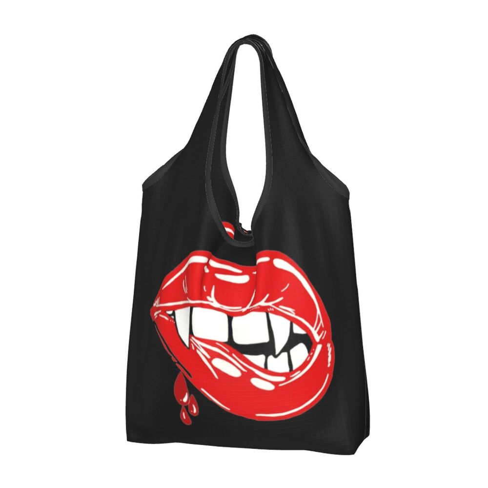 Custom Funny Gothic Vampire Shopping Tote Bags Portable Halloween Haunted Mansion Groceries Shoulder Shopper Bag