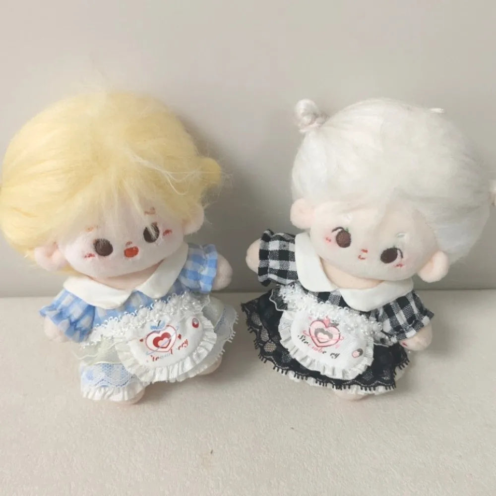 Clothes Plaid Dress 10cm Cotton Clothes with Apron Suit Clothes Outfit Mini Cute Dress Up Set Children's Gift