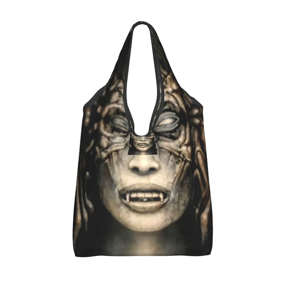 Custom Funny Gothic Vampire Shopping Tote Bags Portable Halloween Haunted Mansion Groceries Shoulder Shopper Bag