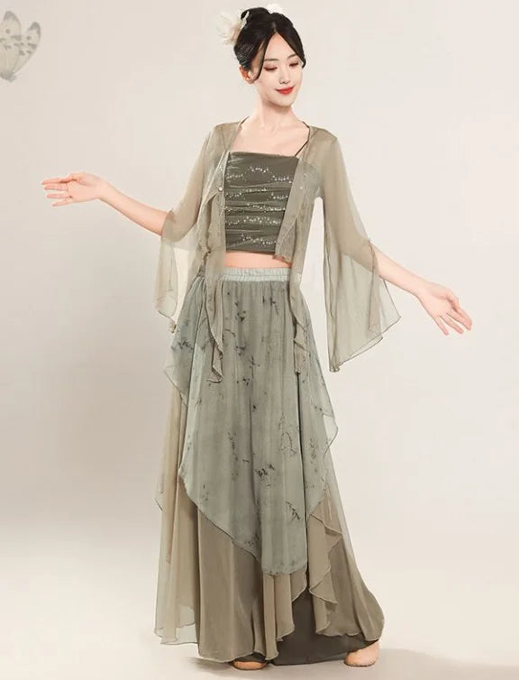 Classical dance costumes, ancient gauze clothes, elegant swinging skirts, Chinese dance performance , practice clothes for women