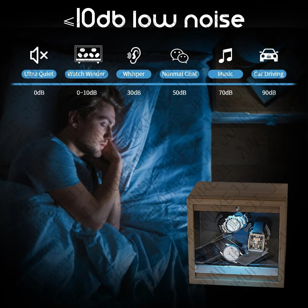 Watch Winder for Automatic Watches Box Storage Dustproof Mechanical Watch Case Black Walnut Wood Safe Mata Box LED Ambient Light