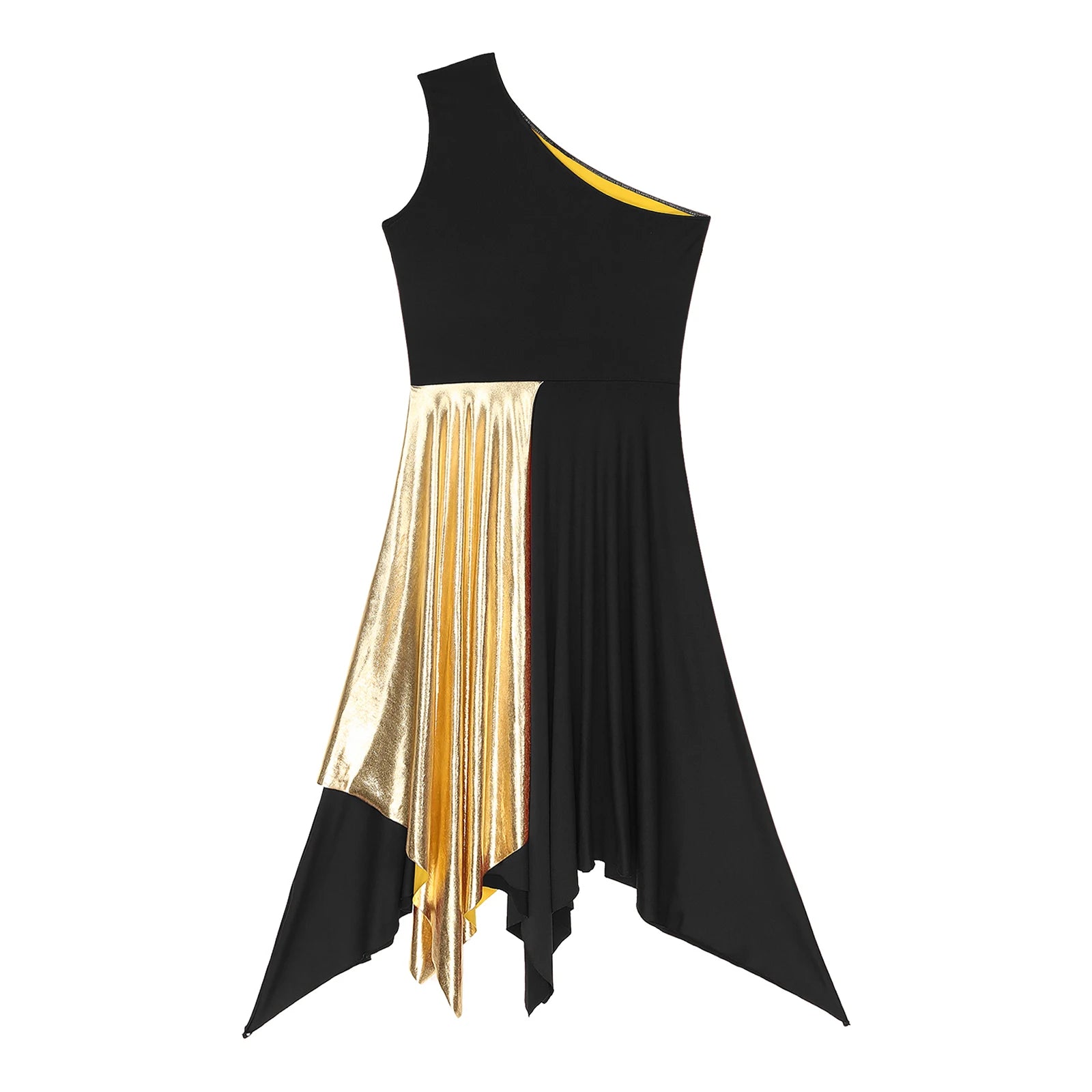 Women Modern Lyrical Dance Dress One Shoulder Irregular Hem Ballroom Waltz Dancewear for Church Choir Worship Praise Liturgical